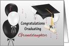 Granddaughter Congratulations for Graduation, Grad Cap, Balloons card
