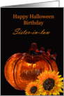 Happy Halloween Birthday Sister-in-law, pumpkin, sunflowers card