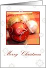 Merry Christmas Ornaments, white with ornaments and snowflakes card