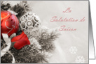 French Season’s Greetings Red & BW, rose, ornaments card