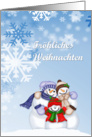 German Snow Family Merry Christmas, snowflakes, snow people card