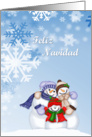 Spanish Snow Family Merry Christmas, snowflakes, snow people card