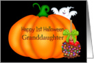 Happy 1st Halloween Granddaughter, pumpkin, candy card