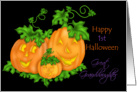 Happy 1st Halloween Great-Granddaughter, pumpkins card