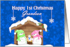 Grandson Happy 1st Christmas Snow Family Nativity card