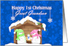 Great Grandson Happy 1st Christmas Snow Family Nativity card