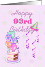 Happy 93rd Birthday, with balloons and cake card