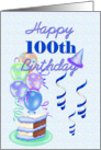 Happy 100th Birthday, with balloons and cake card