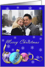 Merry Christmas Ornaments Photo Card, ornaments and snowflakes card