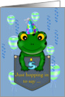 Grandson Frog 5th Birthday, frog with balloons card