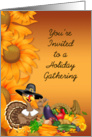 Thanksgiving Gathering Invitation, sunflowers, turkey card