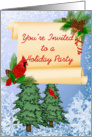 Holiday Party Invitation, cardinal, pine trees card