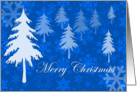 Merry Christmas Trees and Snowflakes on blue card