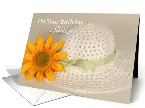 Sister Birthday, straw hat with flower card (1149206)