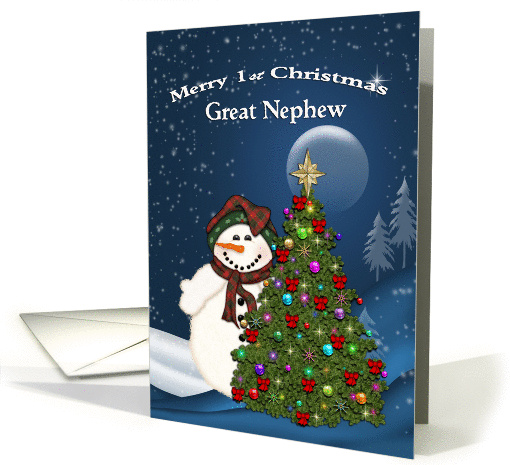 1st Christmas Great Nephew, Snowman, tree card (1154046)