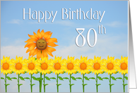 Happy 80th Birthday, Sunflowers and sky card