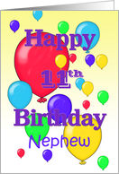 Happy 11th Birthday Nephew, balloons card
