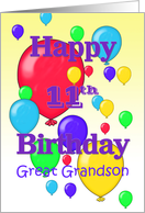 Happy 11th Birthday Great Grandson, balloons card