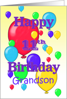 Happy 11th Birthday Grandson, balloons card