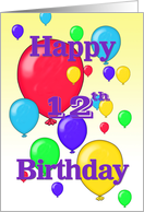 Happy 12th Birthday, balloons card