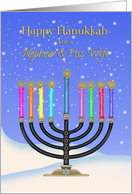 Happy Hanukkah Nephew & His Wife, Menorah in the snow card