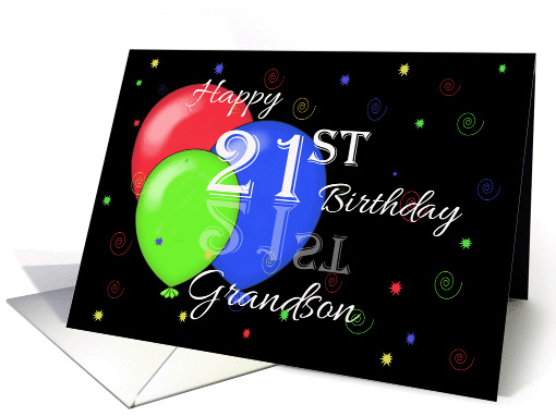 Happy 21st Birthday Grandson, Reflection, Balloons card (1171410)