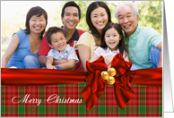 Merry Christmas Bow, Plaid Photo Card