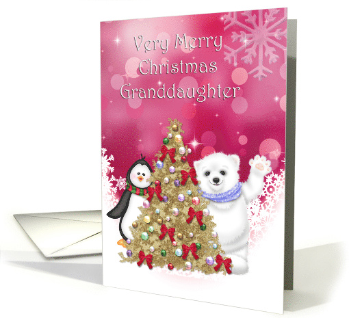 Granddaughter Very Merry Christmas Tree Peguin and Bear card (1200394)