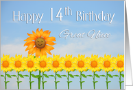 14th Birthday Great Niece, Sunflowers card