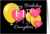 11th Birthday Daughter, Balloons and hearts card