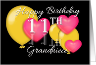 11th Birthday Grandniece, Balloons and hearts card