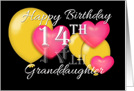 Granddaughter 14th Birthday Balloons and Hearts card