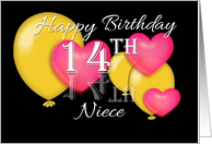 14th Birthday Niece, Balloons and hearts card