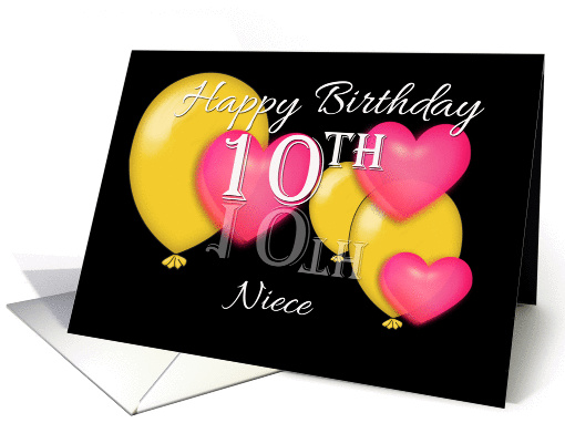 10th Birthday Niece, Balloons and hearts card (1225188)