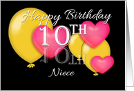 10th Birthday Niece, Balloons and hearts card