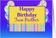 Twin Brother Birthday, candles, balloons card