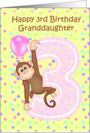 Granddaughter 3rd Birthday Balloon Monkey Polka Dots card