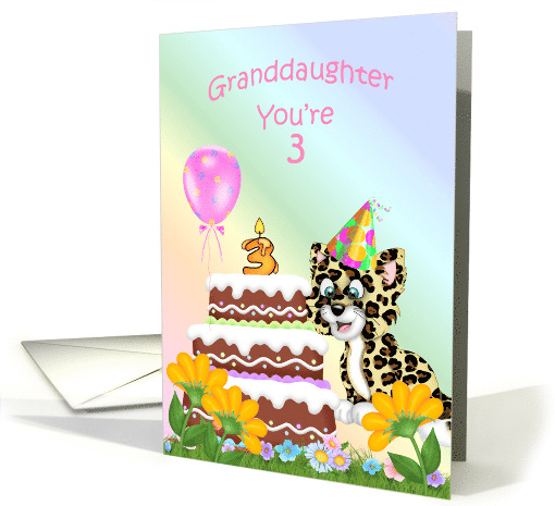 Granddaughter 3rd Birthday Cat Cake Balloon Flowers card (1251222)
