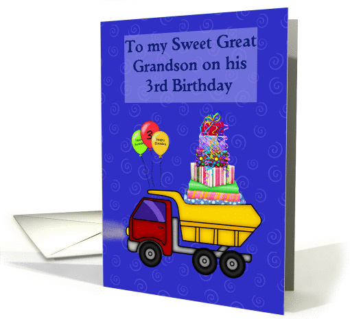 Great Grandson's 3rd Birthday, Truck with headlights card (1257412)