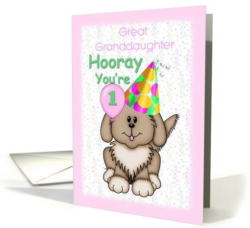 Great Granddaughter's 1st Birthday, puppy card (1258380)