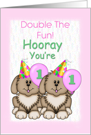 Twins 1st Birthday, Puppies card