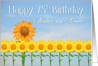 Sister-in-Law, Happy 75th Birthday, Sunflowers and sky card