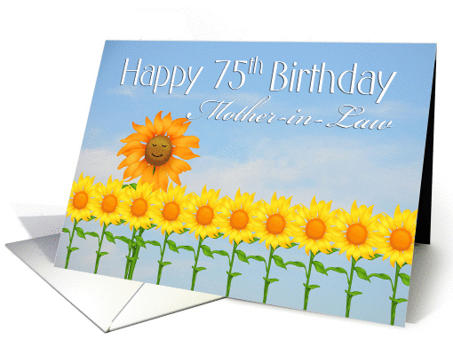 Mother-in-Law, Happy 75th Birthday, Sunflowers and sky card (1269848)