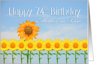 Mother-in-Law, Happy 74th Birthday, Sunflowers card