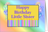 Little Sister Birthday, candles, balloons card