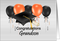 Graduation Congratulations for Grandson with Balloons and Grad Hat card