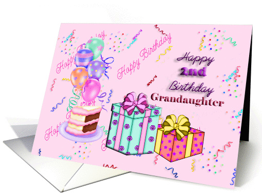 Granddaughter 2nd Birthday, cake, gifts, balloons card (1288072)