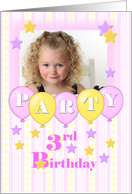 Photo 3rd Birthday Girl Party Invitation card