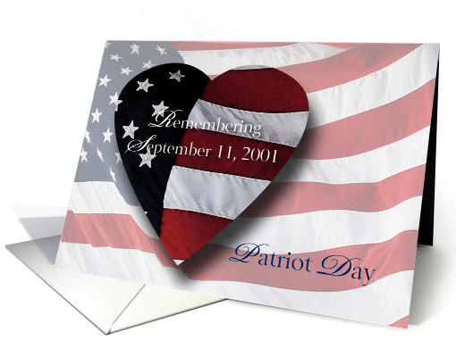 Patriot Day, Remembering 9/11, US flag, heart, stars card (1306804)