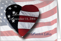 Patriot Day, Remembering 9/11, US flag, heart, stars card
